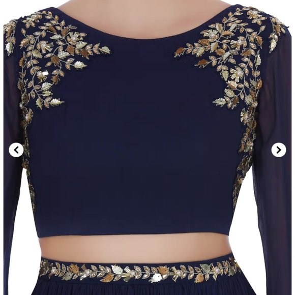 Stunning! Lehenga 32” waist Pooja Peshoria Hand Embroidered Silk Crystal Navy - Picture 4 of 10